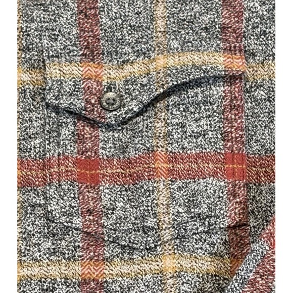 Carbon2Cobalt Shirt Flannel Mens Large Gray Red Plaid Knit Button Up Flap Pocket - Picture 3 of 7